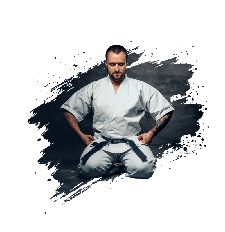 image-studio-portrait-bearded-brutal-karate-fighter-dressed-white-kimono-grey-background - 